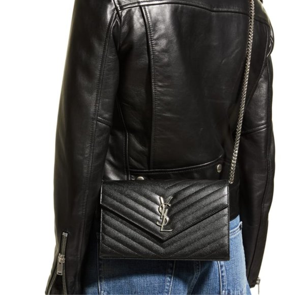 SAINT LAURENT Monogram Grain de Poudre Calfskin Wallet on Chain Shoulder Bag - Picture 1 of 14